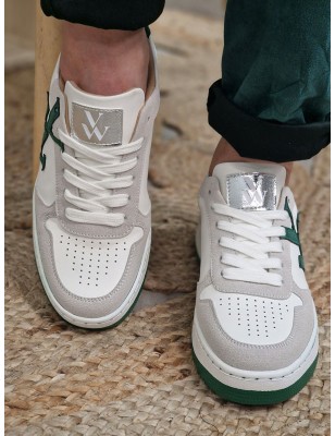 Baskets basses femme Vanessa Wu Esmee vertes bi-matières avec motif zébré effet poil