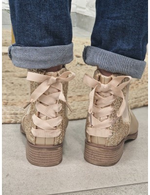 Bottines femme Alba dorées avec contrefort pailleté et ruban décor