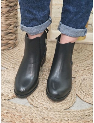 Bottines femme Alba noires avec contrefort pailleté et lacet