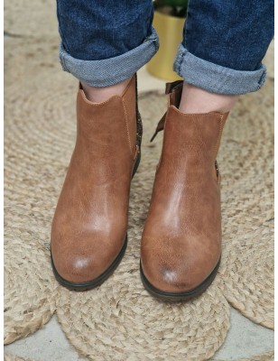 Bottines femme Alba camel avec contrefort pailleté et lacet