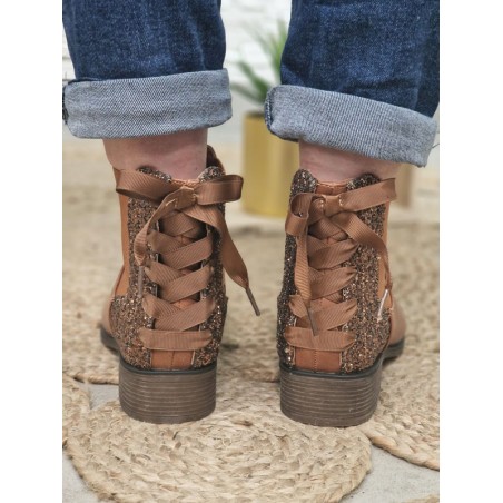 Bottines femme ruban Alba camel
