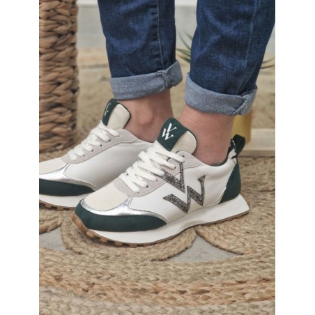 Baskets sneakers femme Vanessa Wu Vwgrace blanches et vertes multi-matières avec contrefort zébré