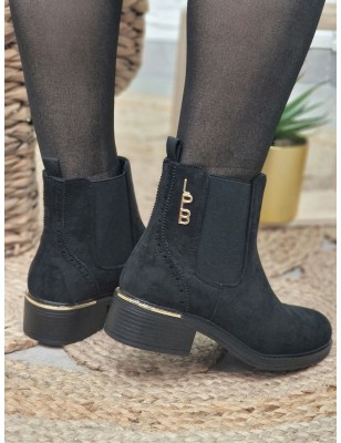 Bottines femme LPB Gansiry noires effet suédine avec gros élastiques