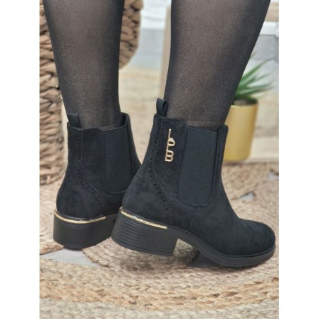 Bottines femme LPB Gansiry noires effet suédine avec gros élastiques