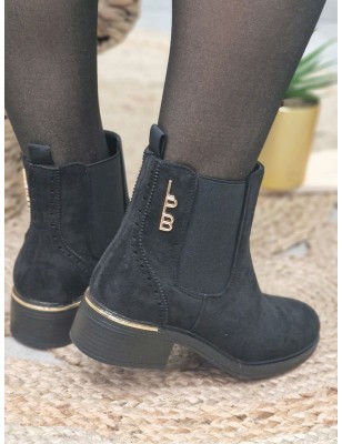 Bottines femme LPB Gansiry noires effet suédine avec gros élastiques