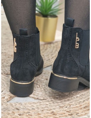 Bottines femme LPB Gansiry noires effet suédine avec gros élastiques
