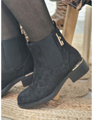 Bottines femme LPB Gansiry noires effet suédine avec gros élastiques