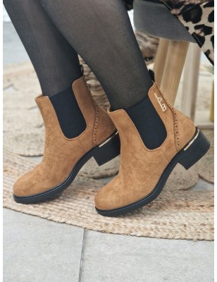 Bottines femme LPB Gansiry camel effet suédine avec gros élastiques