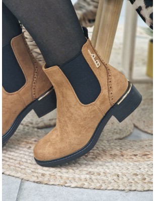 Bottines femme LPB Gansiry camel effet suédine avec gros élastiques