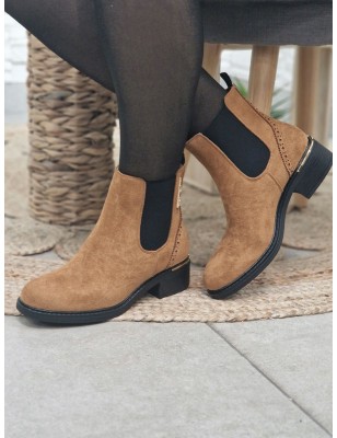 Bottines femme LPB Gansiry camel effet suédine avec gros élastiques