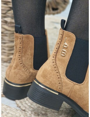 Bottines femme LPB Gansiry camel effet suédine avec gros élastiques