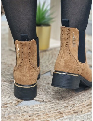 Bottines femme LPB Gansiry camel effet suédine avec gros élastiques