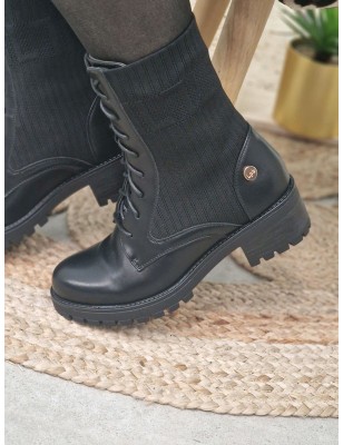 Bottines LPB Gouach noires avec tige chaussette et lacets