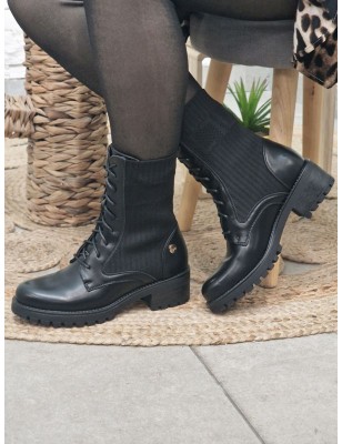 Bottines LPB Gouach noires avec tige chaussette et lacets
