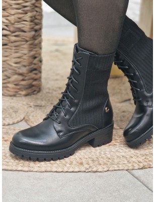 Bottines LPB Gouach noires avec tige chaussette et lacets