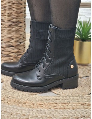Bottines LPB Gouach noires avec tige chaussette et lacets