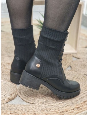 Bottines LPB Gouach noires avec tige chaussette et lacets