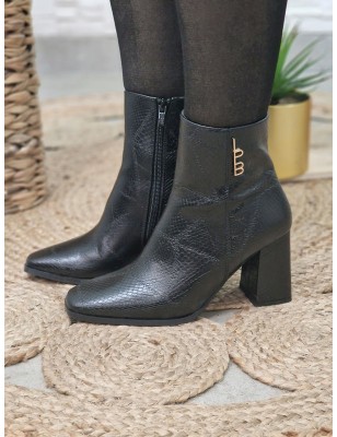 Bottines à talon femme LPB Celiana noires avec effet croco et bout carré