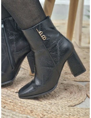 Bottines à talon femme LPB Celiana noires avec effet croco et bout carré