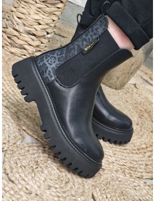 Bottines Kaporal Crissy noires avec semelle crantée et effet léopard