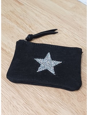 Porte-monnaie pailleté noir avec étoile en strass