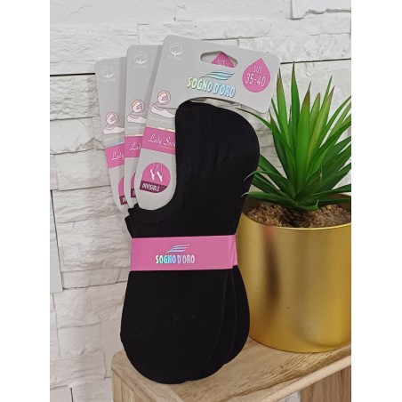 Lot de 3 paires de chaussettes basses invisibles noires avec gomme au talon