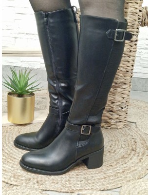 Bottes à talon Romy noires avec boucles