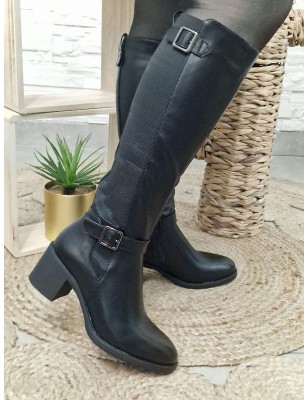 Bottes à talon Romy noires avec boucles