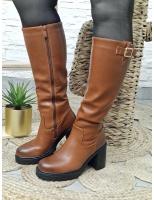 Bottes à talon Tania camel avec boucle