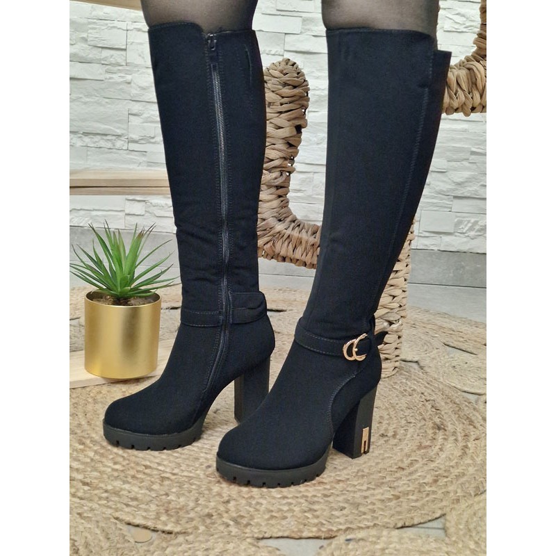 Bottes femme talon suédine Sylvia noires