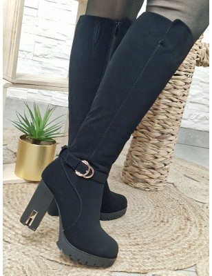 Bottes femme talon suédine Sylvia noires