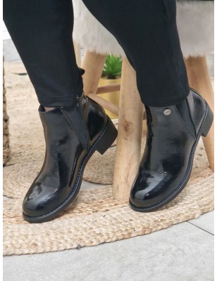 Bottines femme LPB Akina noires vernies avec bout rond