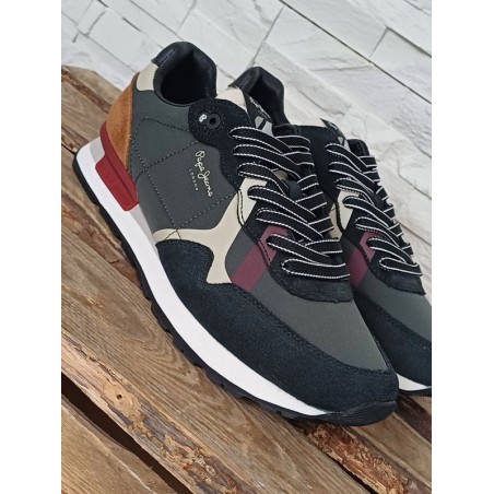 Baskets homme Pepe Jeans Brit Print bi-matière noires