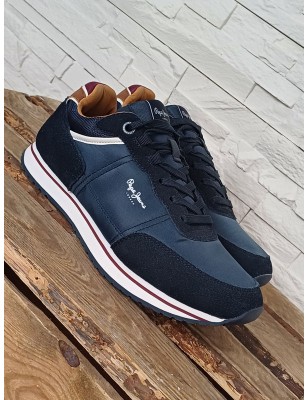 Baskets homme Pepe Jeans Tour Classic multi-matières bleu marine