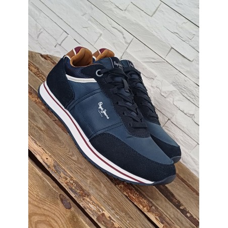 Baskets homme Pepe Jeans Tour Classic multi-matières bleu marine
