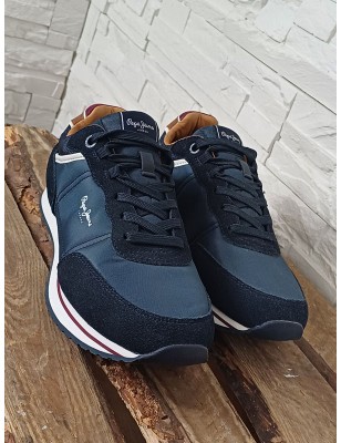 Baskets homme Pepe Jeans Tour Classic multi-matières bleu marine