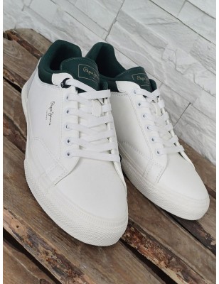 Baskets homme Pepe Jeans Kenton journey bi-matière blanches et vertes