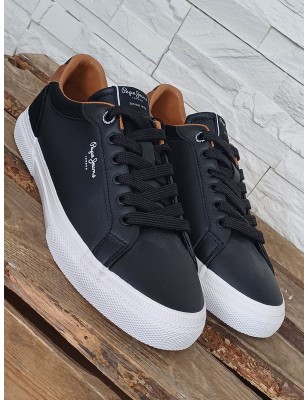 Baskets homme Pepe Jeans Kenton court bi-matière noires