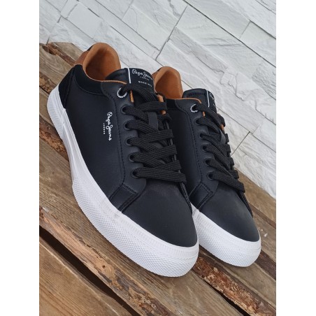 Baskets homme Pepe Jeans Kenton court bi-matière noires