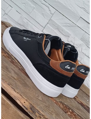Baskets homme Pepe Jeans Kenton court bi-matière noires