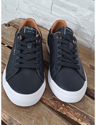 Baskets homme Pepe Jeans Kenton court bi-matière noires