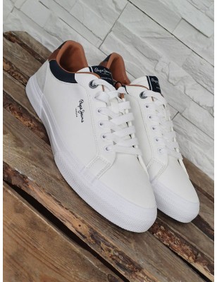 Baskets homme Pepe Jeans Kenton court bi-matière blanches