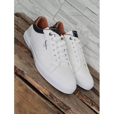Baskets homme Pepe Jeans Kenton court bi-matière blanches