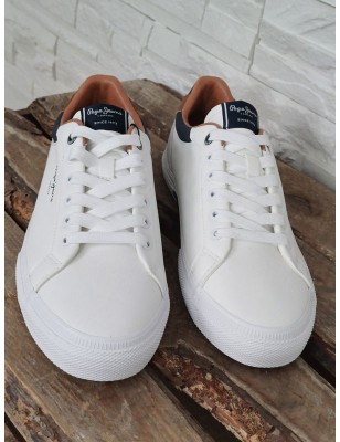 Baskets homme Pepe Jeans Kenton court bi-matière blanches