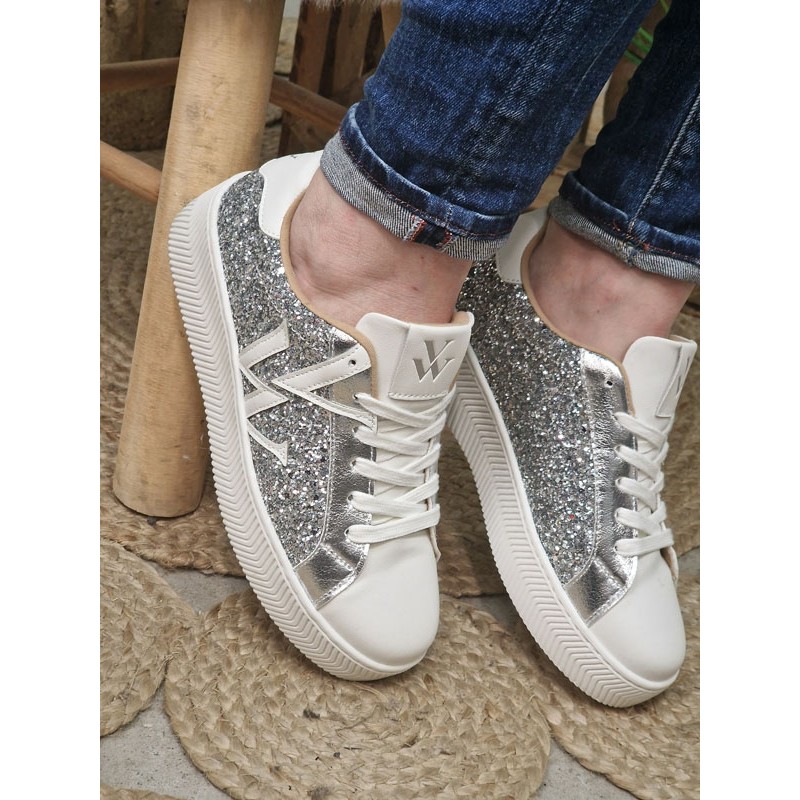 Baskets femme paillette Vanessa Wu Estelle argent