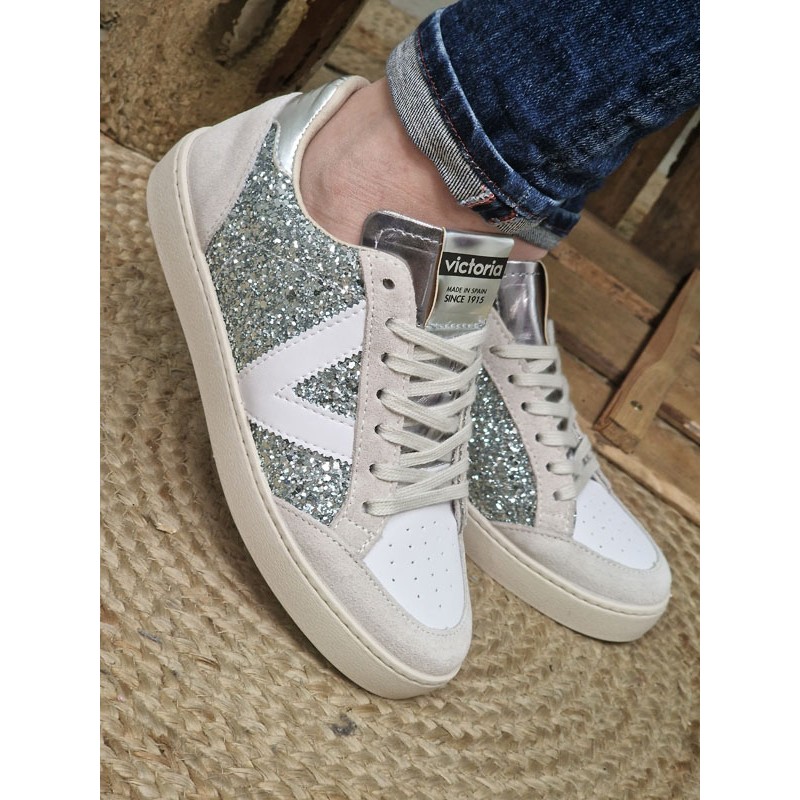 Baskets femme Victoria Berlin glitter blanches et argent