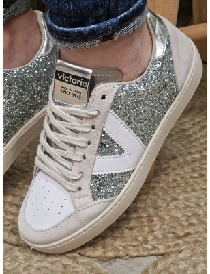 Baskets femme Victoria Berlin glitter blanches et argent