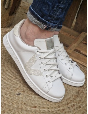 Baskets femme Victoria Tenis Piel Glitter blanches avec détails pailletés