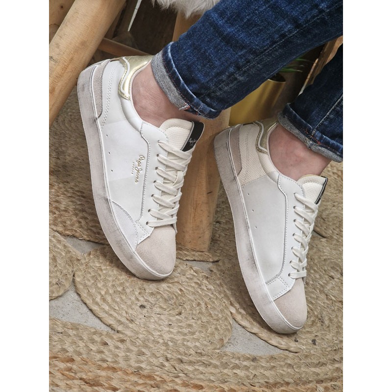 Baskets femme cuir Pepe Jeans Lane moon blanches