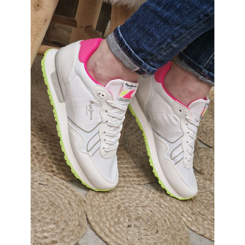 Baskets femme Pepe Jeans Brit neon blanches